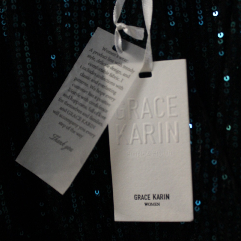 Grace Karin Black Dress with Teal Sequin Detail